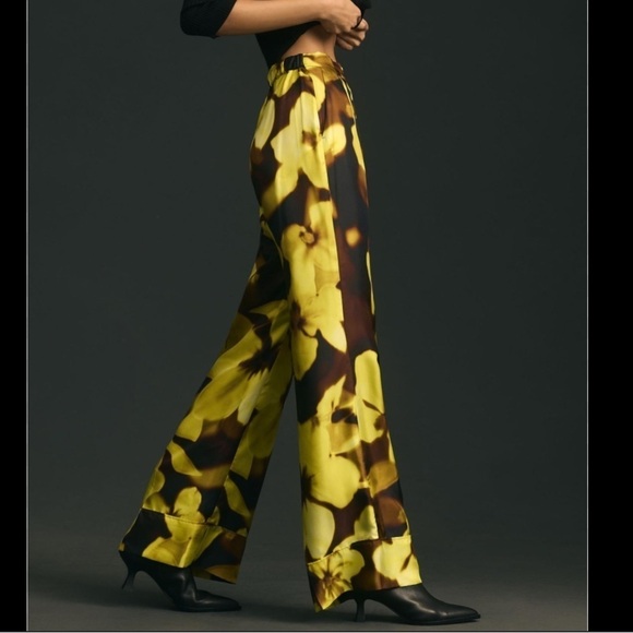 Beatrice B- NWT Neon Blurred Floral Silk Wide Leg Trousers - Picture 2 of 9
